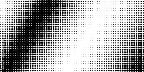 Dot grid pattern vector illustration. Simple black white point background with small and large polka dots. Abstract futuristic dotted mesh with gradient effect. Geometric minimal digital design