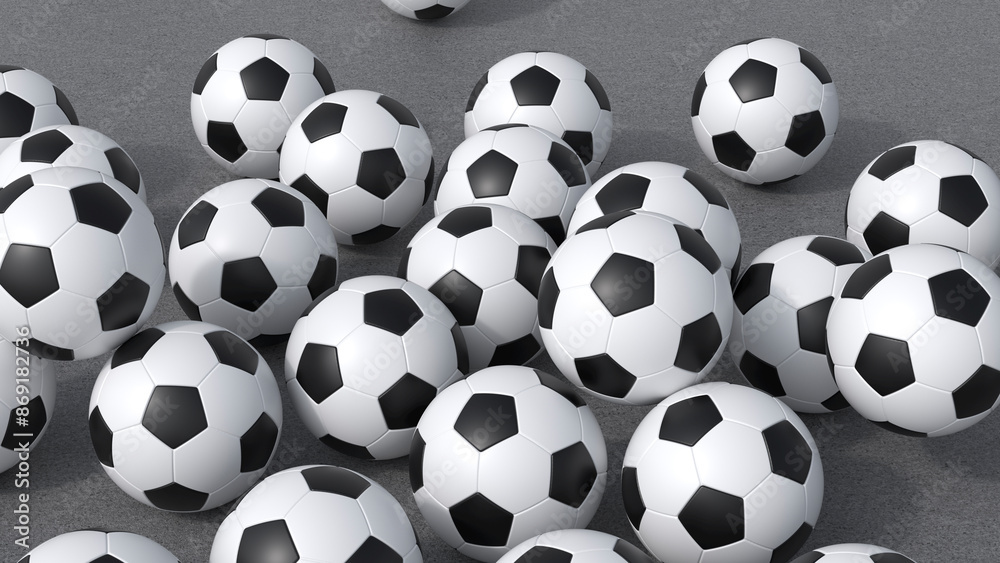 Soccer balls on gray floor Soccer balls on gray floor