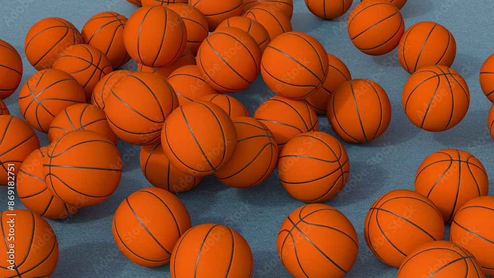 Basketballs falling on gray floor Basketballs falling on gray floor