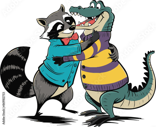 Two stylist Cat and Crocodile Illustration vector .