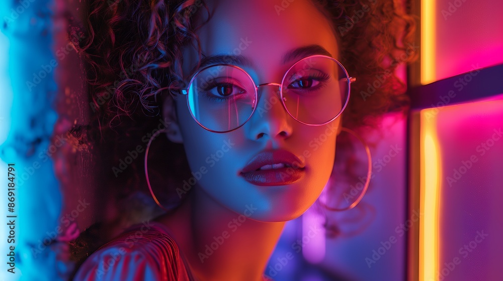 Fototapeta premium Neon Portrait of Stylish Woman