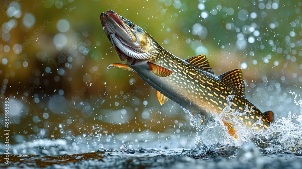 Fish Getting Buff A vividly detailed fish breaks the water's surface with an energetic ...
