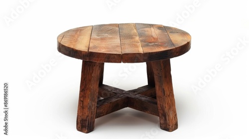 Rustic End Table isolate on white background: Made from reclaimed wood, distressed finish, earthy, aged look for rustic living room appeal.
