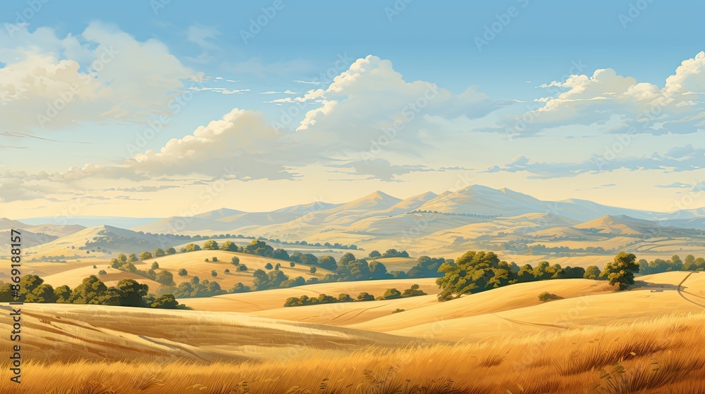 Obraz premium This is a beautiful landscape image of a golden wheat field on a sunny day.