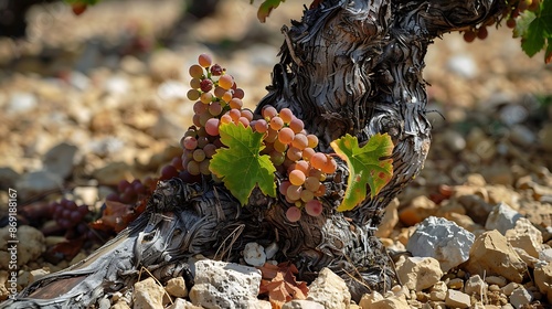 Close-Up of Ripe Grapes on a Vine in a Vineyard photo