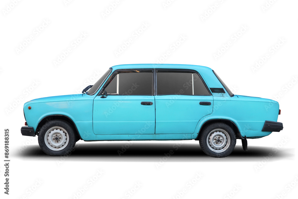 A side view of a soviet blue car A side view of a soviet blue car