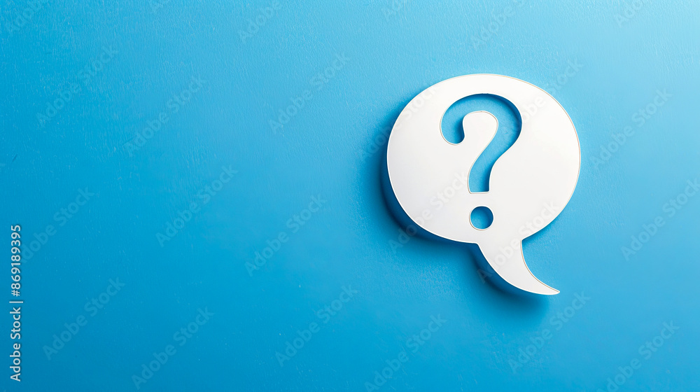 Question mark in a speech bubble over blue background. Conceptual image for inquiry and communication. Ideal for articles, blogs, and presentations. Clean and simple design. AI Question mark in a speech bubble over blue background. Conceptual image for inquiry and communication. Ideal for articles, blogs, and presentations. Clean and simple design. AI