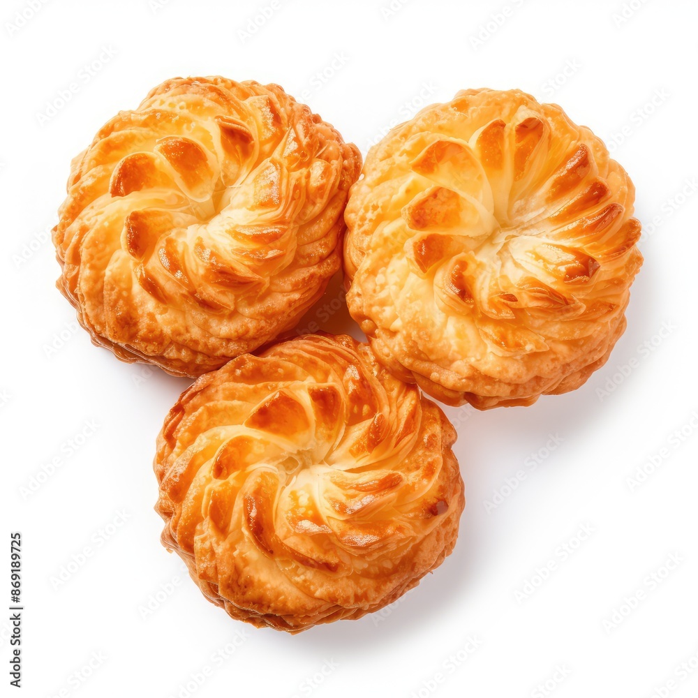 Puff Pastry, Set of Pate Feuilletee Isolated, Sweet Braided Pastries on White Background Top View Puff Pastry, Set of Pate Feuilletee Isolated, Sweet Braided Pastries on White Background Top View
