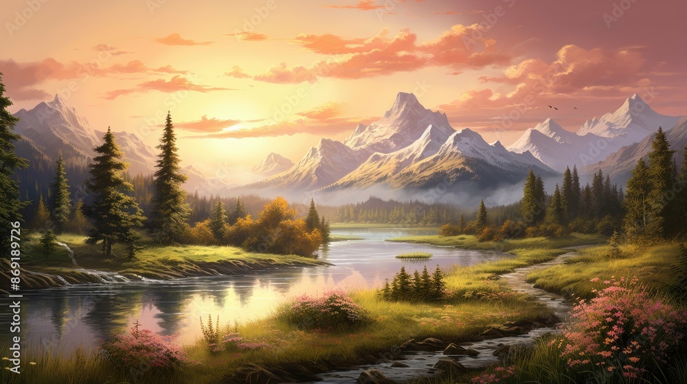 Fototapeta premium The image is a beautiful landscape painting.