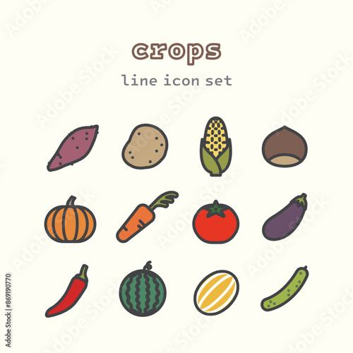vegetable and fruits crops vector icon set