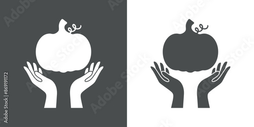 Logo con silueta de manos de mujer con la palma hacia arriba sujetando una calabaza