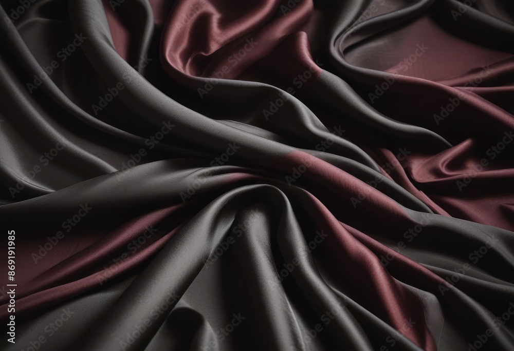 Fototapeta premium Dark black silk fabric background, view from above. Smooth elegant black silk or satin luxury cloth texture can use as abstract background with copy space, close-up