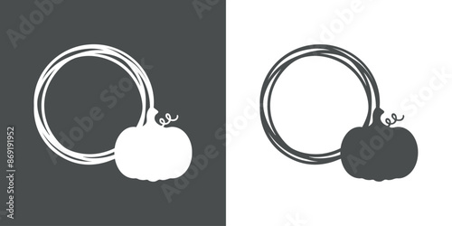Logo con silueta de calabaza en marco circular con líneas