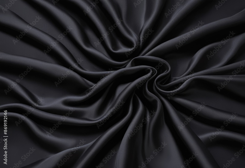 Fototapeta premium Dark black silk fabric background, view from above. Smooth elegant black silk or satin luxury cloth texture can use as abstract background with copy space, close-up