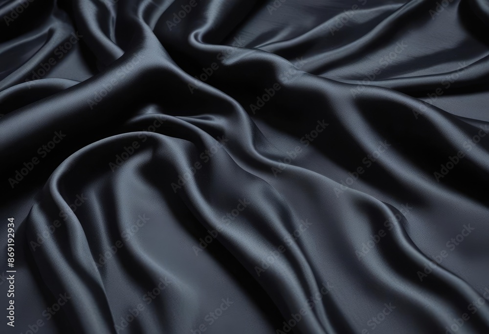 Fototapeta premium Dark black silk fabric background, view from above. Smooth elegant black silk or satin luxury cloth texture can use as abstract background with copy space, close-up