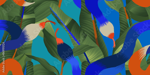 Abstract exotic hand drawn snakes pattern. Dynamic botanical print. Vector template for design. 