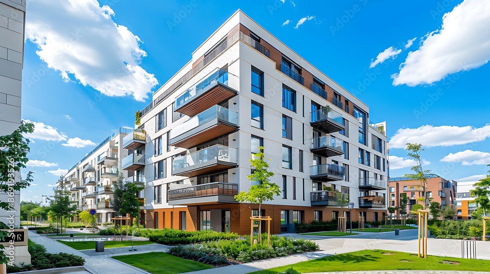Modern Apartment Building with Green Landscaping
