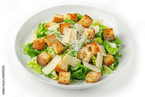 Wallpaper Mural Fresh Caesar salad with crisp romaine lettuce, crunchy croutons, and shaved Parmesan cheese on a white plate. Torontodigital.ca