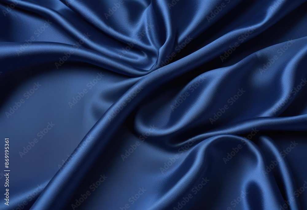 Obraz premium Dark blue silk fabric background, view from above. Smooth elegant black silk or satin luxury cloth texture can use as abstract background with copy space, close-up