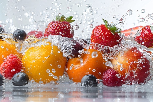 Fresh Fruits Falling into Water Splash