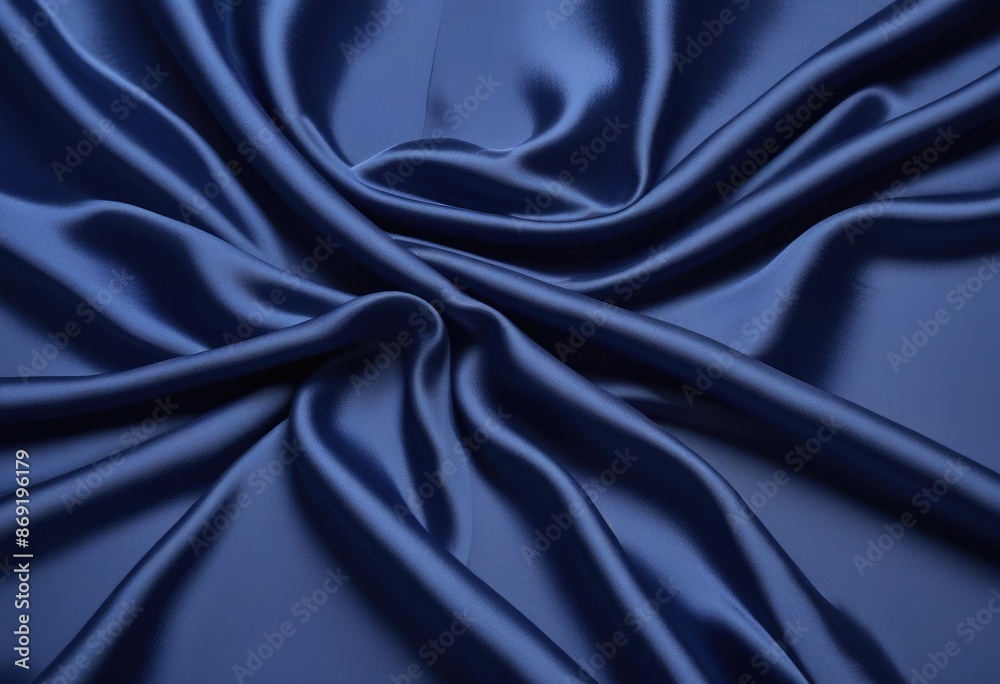 Fototapeta premium Dark blue silk fabric background, view from above. Smooth elegant black silk or satin luxury cloth texture can use as abstract background with copy space, close-up