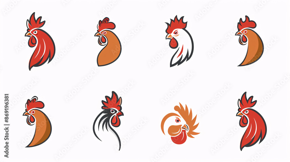 Obraz premium Sticker pack featuring uncomplicated flat-designed chickens head