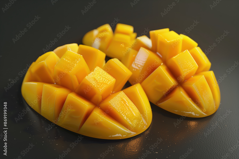 Juicy Sliced Mango Mangos Mangoes Sweet Tropical Ripe Fruit Photorealistic Illustration High Resolution Background Image 