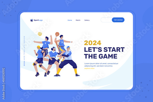 Sport games flat illustration on landing page design