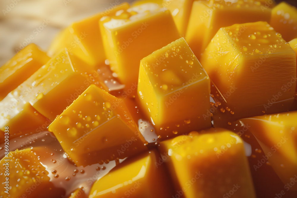 Juicy Sliced Mango Mangos Mangoes Sweet Tropical Ripe Fruit Photorealistic Illustration High Resolution Background Image 