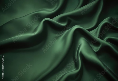 royal green silk fabric background, view from above. Smooth elegant black silk or satin luxury cloth texture can use as abstract background with copy space, close-up