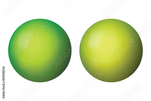 Glass green ball or precious pearl. Glossy realistic ball, 3D sphere. Abstract vector illustration highlighted on a white background. Big metal bubble with shadow