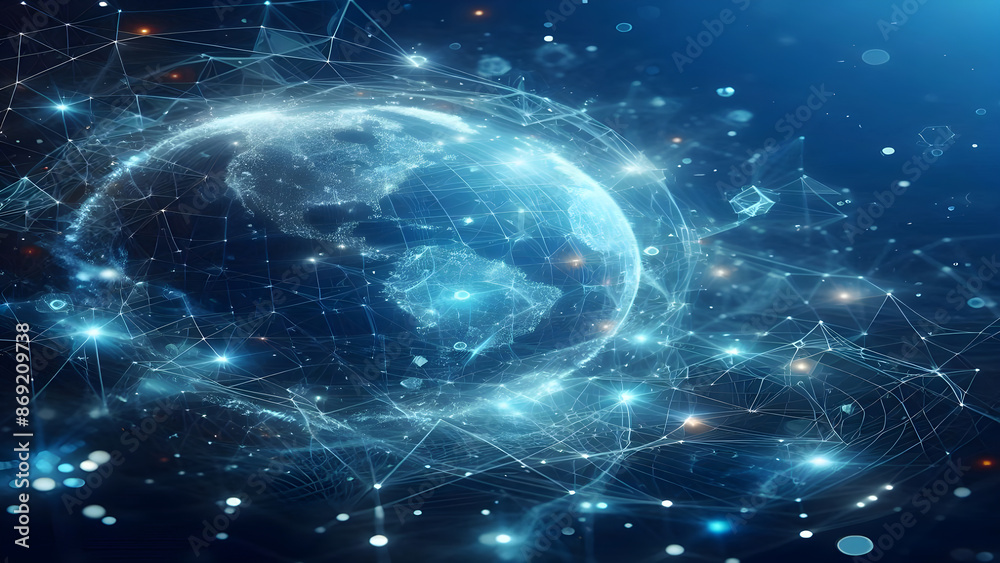 Blue abstract background with network grid and particles Blue abstract background with network grid and particles