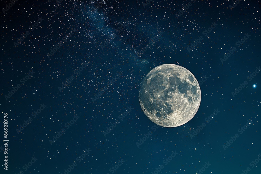 A close-up view of a full moon against a backdrop of a starry night sky. A close-up view of a full moon against a backdrop of a starry night sky.