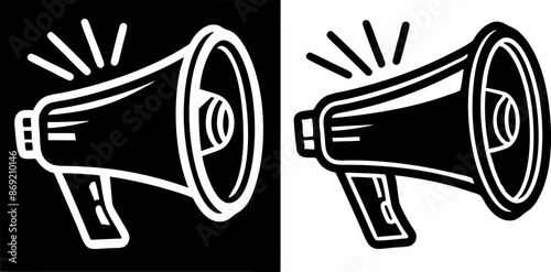 black and white megaphone Icon symbol vector illustration isolated on white background