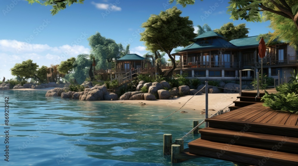 Amazing view of a luxury house on the beach. The house is surrounded by palm trees and has a beautiful pool. Amazing view of a luxury house on the beach. The house is surrounded by palm trees and has a beautiful pool.
