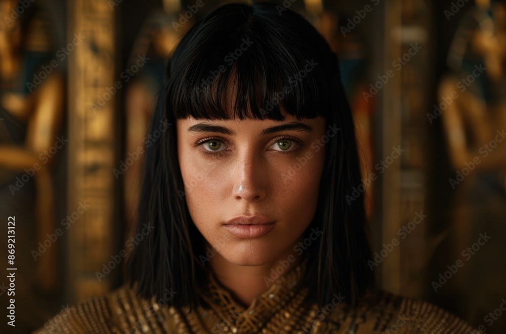 Fototapeta premium Captivating woman with dark hair and intense gaze