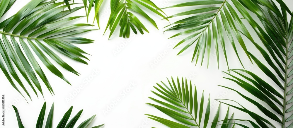 Palm leaf frame isolated on white background with space for text. Palm leaf frame isolated on white background with space for text.