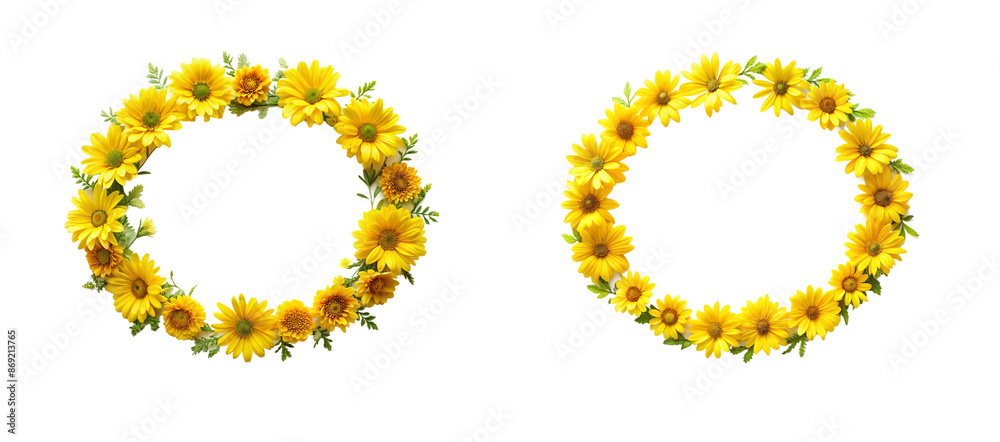 Stunning Yellow Flower Wreath Border on A Transparent Background. Decorative Floral Pattern Stunning Yellow Flower Wreath Border on A Transparent Background. Decorative Floral Pattern