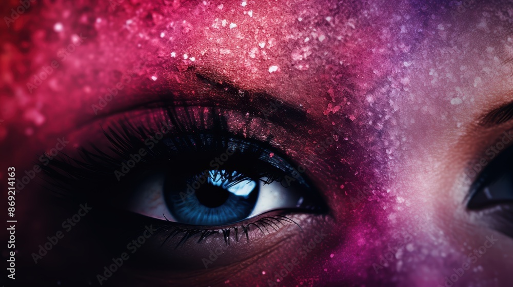 Naklejka premium Sparkling eye makeup with vibrant colors