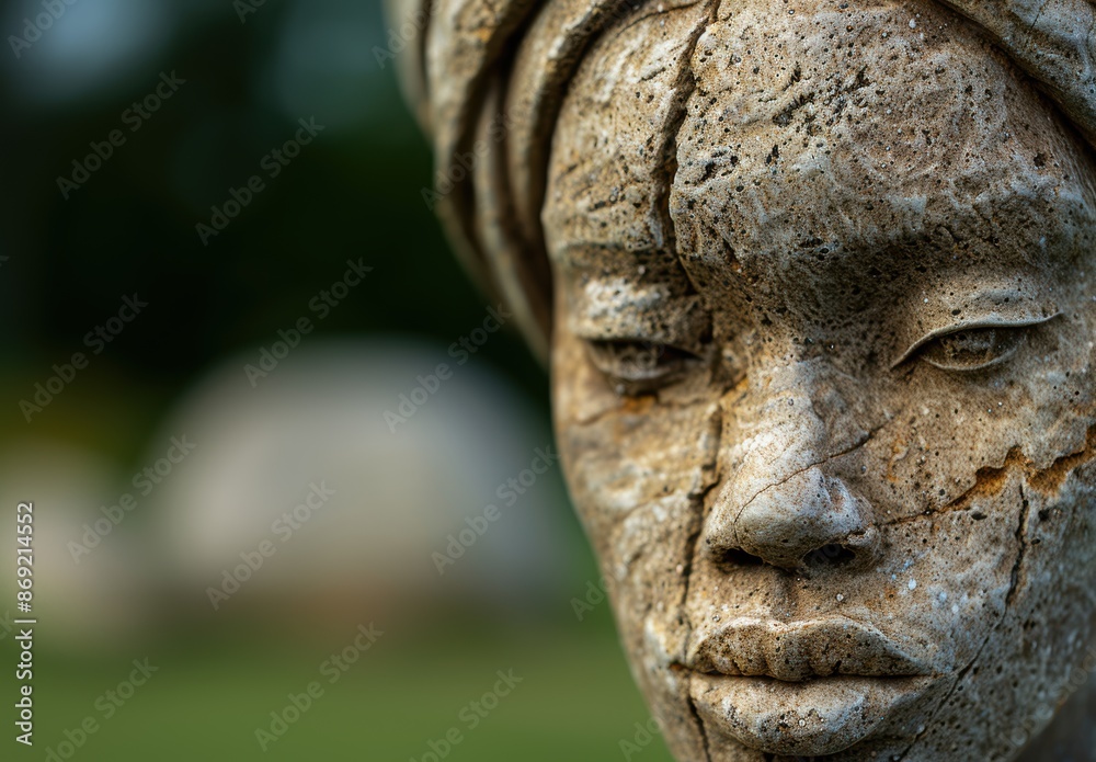 Close-up of weathered stone face sculpture Close-up of weathered stone face sculpture
