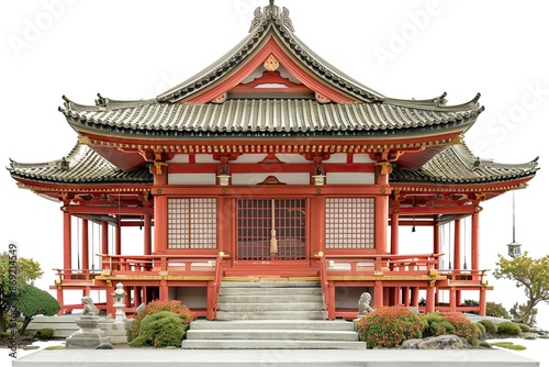 Japanese temple isolated on white photograph