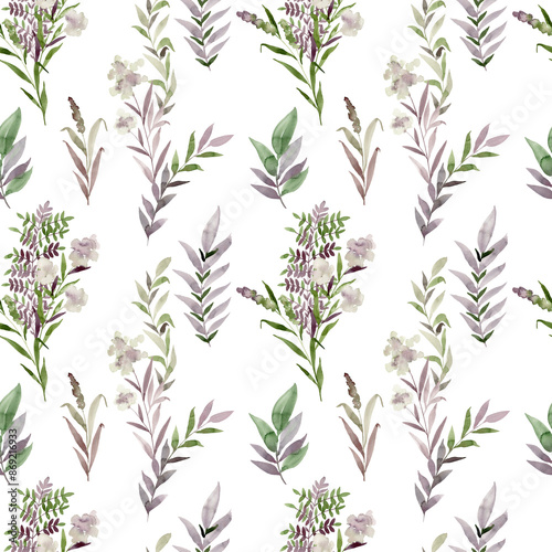 Wallpaper Mural Watercolor seamless floral background. Pattern with forest leaves. Torontodigital.ca