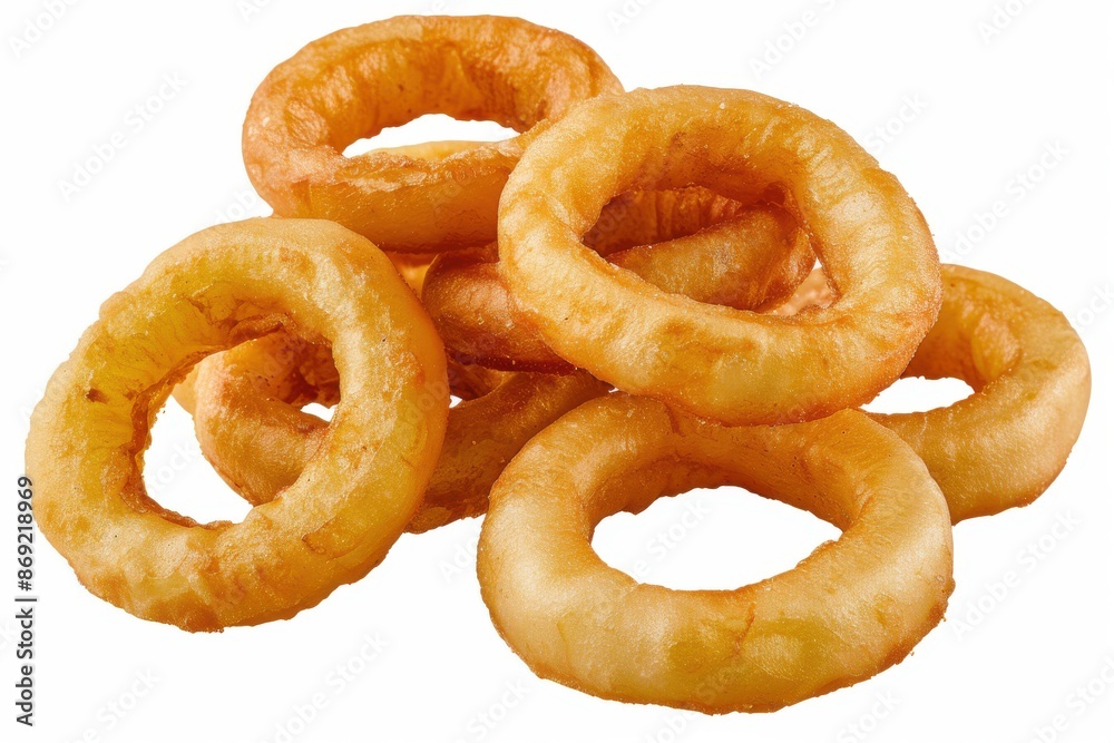 Crispy onion rings and fries a delicious snack with a white background Crispy onion rings and fries a delicious snack with a white background