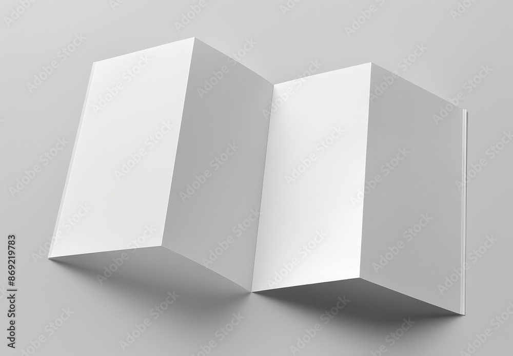 The mock-up depicts a 12 page leaflet with six-panel accordion folds - a Z fold vertical brochure isolated on gray. The image is 3D.
