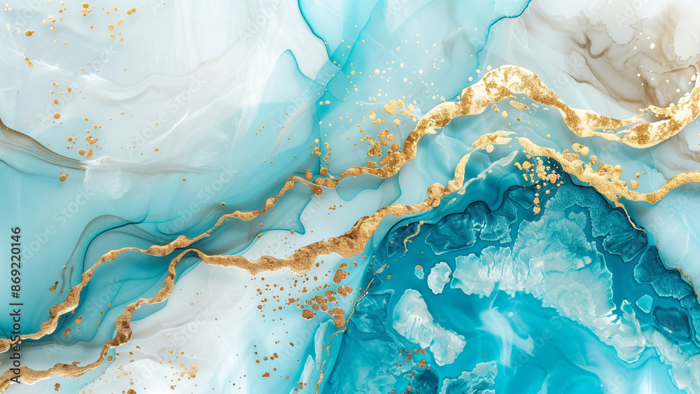 Marbled Elegance: Turquoise and White with Golden Veins Marbled Elegance: Turquoise and White with Golden Veins