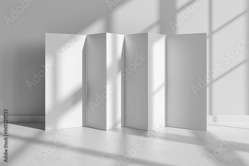 3D rendering object. Blank brochure on gray background.