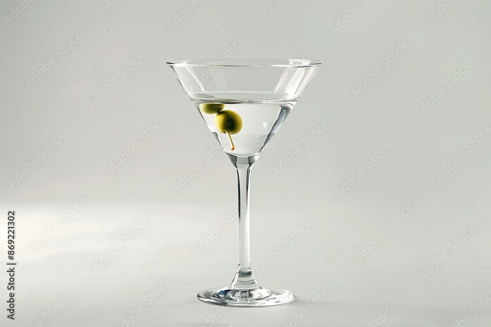 Martini glass, with olive on white background Martini glass, with olive on white background