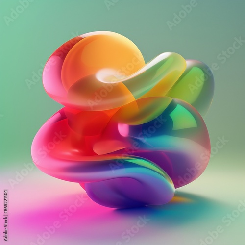 Abstract 3D shape with vibrant, translucent colors. Perfect for modern and futuristic design themes. © Raad