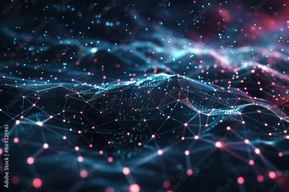 horizontal illustration of glowing abstract background with shiny dots and connection network horizontal illustration of glowing abstract background with shiny dots and connection network