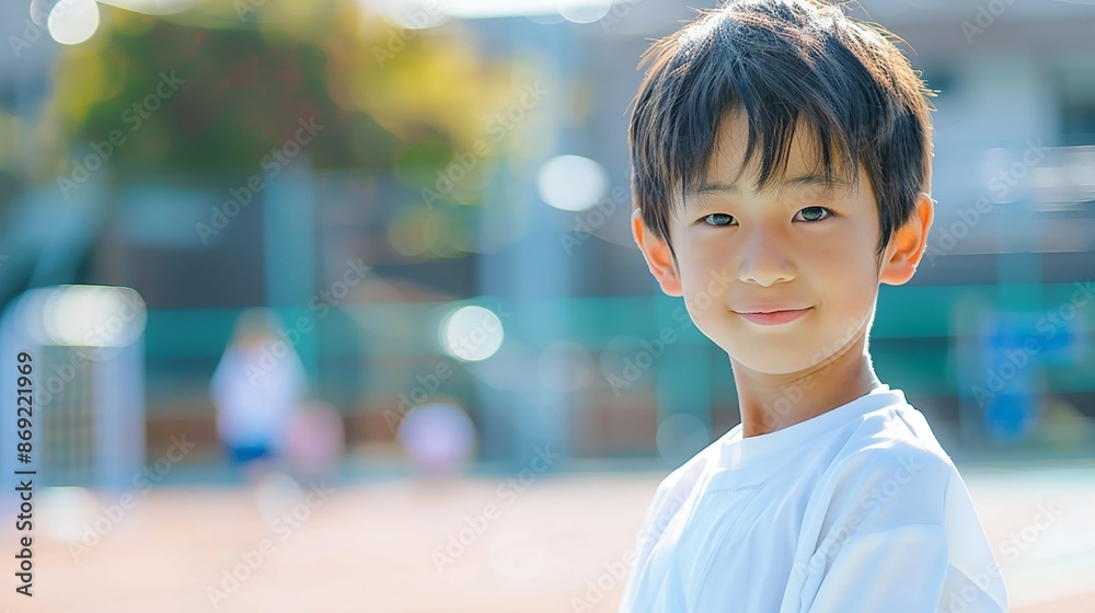 校庭 運動場 体操服の少年 校庭 運動場 体操服の少年